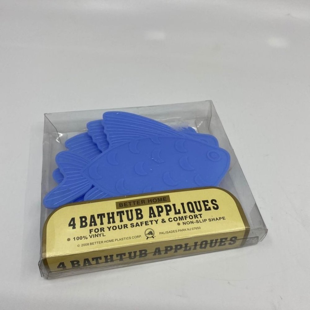 4 Vintage Fish Bath Appliqués Blue Vinyl Anti-Slip